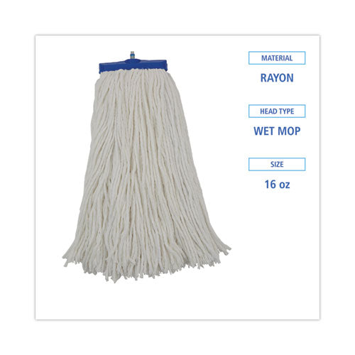 Cut-end Lie-flat Mop Head, Rayon, 16oz, White, 12/carton.