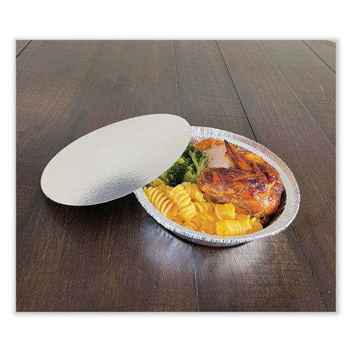 Round Aluminum To-go Container Lids, Flat Lid, 7", Silver, Paper, 500/carton.