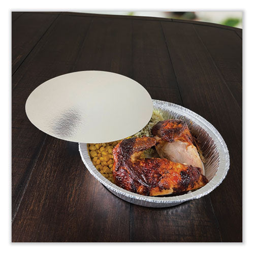 Round Aluminum To-go Container Lids, Flat Lid, 9", Silver, Paper, 500/carton.