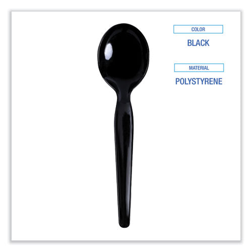 Heavyweight Polystyrene Cutlery, Soup Spoon, Black, 1000/carton.