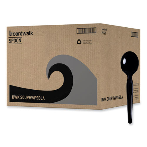 Heavyweight Polystyrene Cutlery, Soup Spoon, Black, 1000/carton.