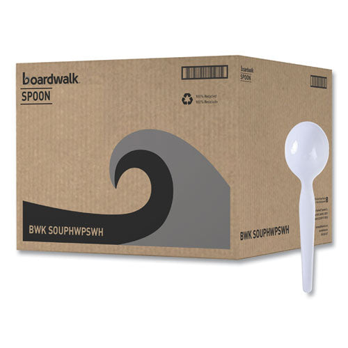 Heavyweight Polystyrene Cutlery, Soup Spoon, White, 1000/carton.