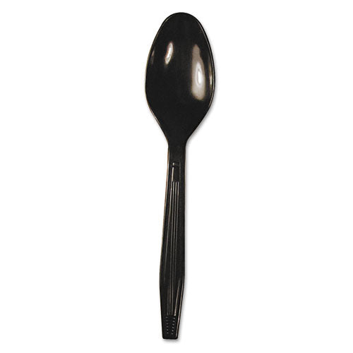 Heavyweight Polystyrene Cutlery, Teaspoon, Black, 1000/carton.