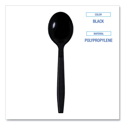 Heavyweight Wrapped Polypropylene Cutlery, Soup Spoon, Black, 1,000/carton.