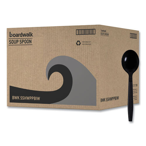 Heavyweight Wrapped Polypropylene Cutlery, Soup Spoon, Black, 1,000/carton.