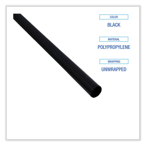 Single-tube Stir-straws, 5.25", Polypropylene, Black, 1,000/pack, 10 Packs/carton.