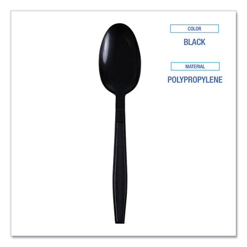 Heavyweight Wrapped Polypropylene Cutlery, Teaspoon, Black, 1,000/carton.