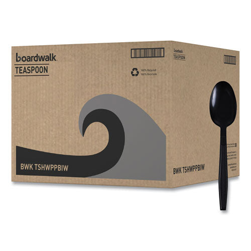 Heavyweight Wrapped Polypropylene Cutlery, Teaspoon, Black, 1,000/carton.