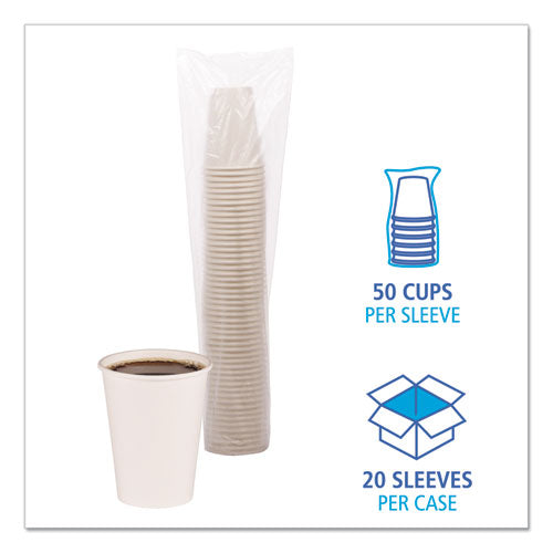 Paper Hot Cups, 12 Oz, White, 50 Cups/sleeve, 20 Sleeves/carton.