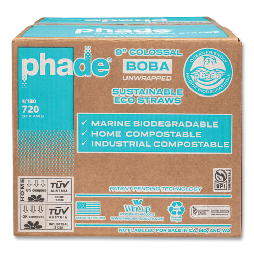 Marine Biodegradable Straws, Boba Straws, 9", Ocean Blue, 720/carton.