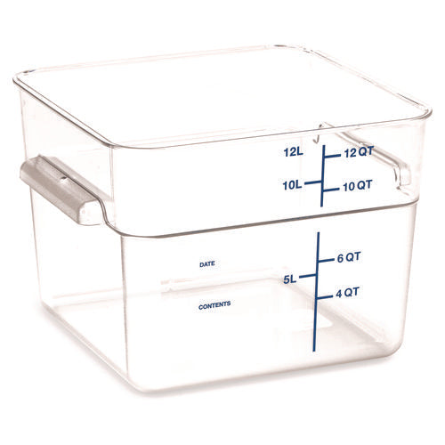 Squares Polycarbonate Food Storage Container, 12 Qt, 11.13 X 11.13 X 8.25, Clear, Plastic.