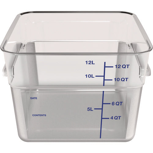 Squares Polycarbonate Food Storage Container, 12 Qt, 11.13 X 11.13 X 8.25, Clear, Plastic.