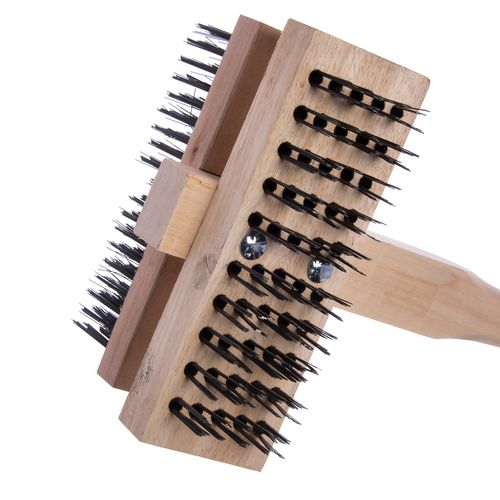 Sparta Broiler Master Grill Brush And Scraper With Handle, Metal Bristles, 48" Natural Wood Handle.