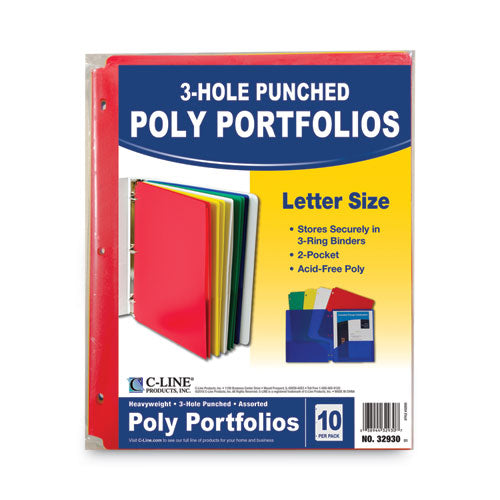 Two-pocket Heavyweight Poly Portfolio Folder, 3-hole Punch, 11 X 8.5, Assorted, 10/pack.