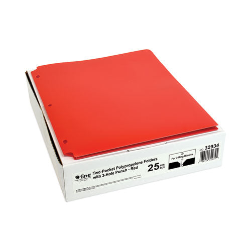 Two-pocket Heavyweight Poly Portfolio Folder, 3-hole Punch, 11 X 8.5, Red, 25/box.