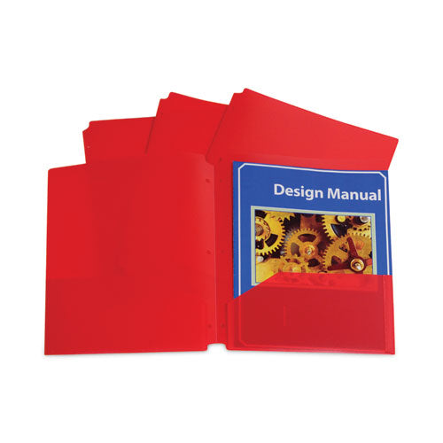 Two-pocket Heavyweight Poly Portfolio Folder, 3-hole Punch, 11 X 8.5, Red, 25/box.