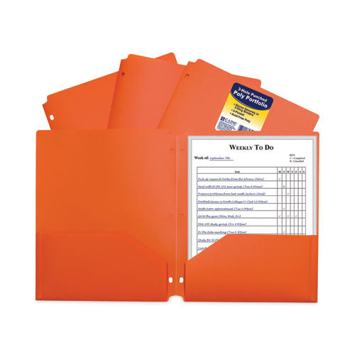 Two-pocket Heavyweight Poly Portfolio Folder, 3-hole Punch, 11 X 8.5, Orange, 25/box.