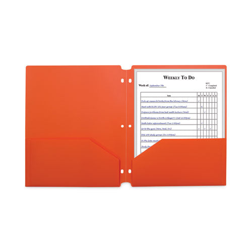 Two-pocket Heavyweight Poly Portfolio Folder, 3-hole Punch, 11 X 8.5, Orange, 25/box.