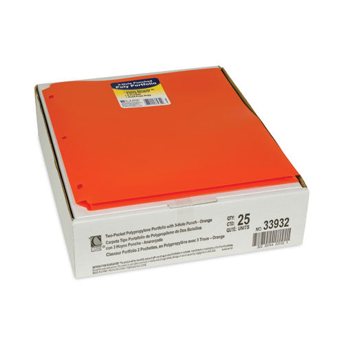 Two-pocket Heavyweight Poly Portfolio Folder, 3-hole Punch, 11 X 8.5, Orange, 25/box.