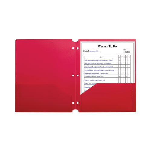 Two-pocket Heavyweight Poly Portfolio Folder, 3-hole Punch, 11 X 8.5, Red, 25/box.