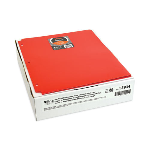 Two-pocket Heavyweight Poly Portfolio Folder, 3-hole Punch, 11 X 8.5, Red, 25/box.