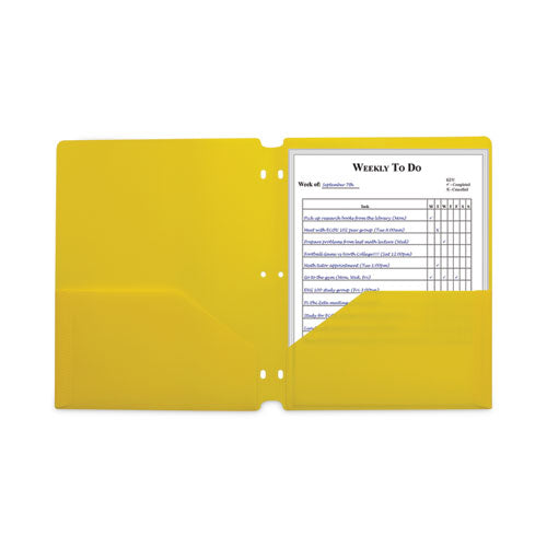 Two-pocket Heavyweight Poly Portfolio Folder, 3-hole Punch, 11 X 8.5, Yellow, 25/box.