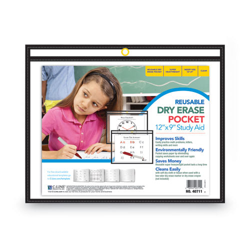 Reusable Dry Erase Pockets, 12 X 9, Black.