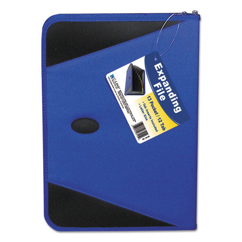 Expanding File With Zipper Closure, 2" Expansion, .13 Sections, Zipper Closure, 1/12-cut Tabs, Letter Size, Blue