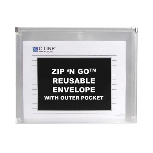 Zip 'n Go Reusable Envelope With Outer Pocket, 1" Capacity, 2 Sections, 10 X 13, Clear, 3/pack.