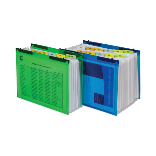 Expanding File With Hang Tabs, Pre-printed Index-tab Inserts, 12 Sections,1" Capacity, Letter Size, 1/6-cut Tabs, Blue