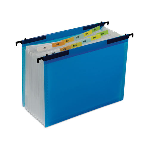 Expanding File With Hang Tabs, Pre-printed Index-tab Inserts, 12 Sections,1" Capacity, Letter Size, 1/6-cut Tabs, Blue