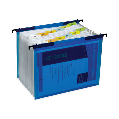 Expanding File With Hang Tabs, Pre-printed Index-tab Inserts, 12 Sections,1" Capacity, Letter Size, 1/6-cut Tabs, Blue