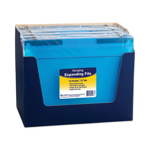 Expanding File With Hang Tabs, Pre-printed Index-tab Inserts, 12 Sections,1" Capacity, Letter Size, 1/6-cut Tabs, Blue