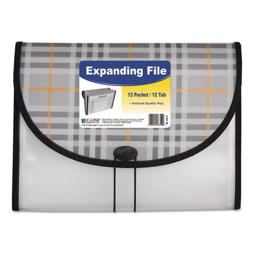 Plaid Design Expanding Files, 1.5" Expansion, 13 Sections, Cord/hook Closure, 1/6-cut Tabs, Letter Size, Gray Plaid.