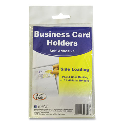 Self-adhesive Business Card Holders, Side Load, 2 X 3.5, Clear, 10/pack.