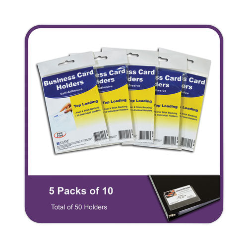 Self-adhesive Business Card Holders, Top Load, 2 X 3.5, Clear, 10/pack.