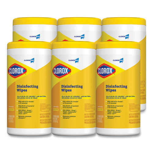 Disinfecting Wipes, 1-ply, 7 X 8, Lemon Fresh, White, 75/canister, 6/carton.