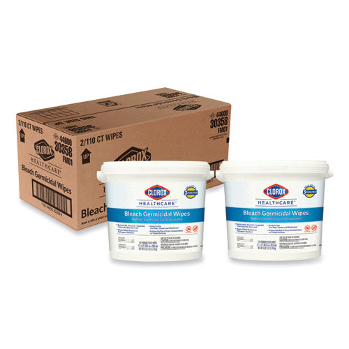 Bleach Germicidal Wipes, 1-ply, 12 X 12, Unscented, White, 110/canister, 2 Canisters/carton.