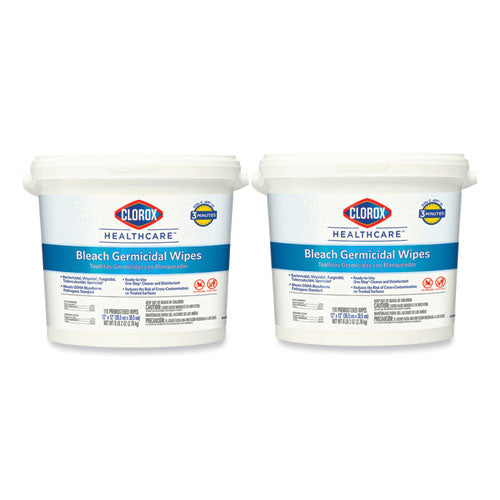 Bleach Germicidal Wipes, 1-ply, 12 X 12, Unscented, White, 110/canister, 2 Canisters/carton.