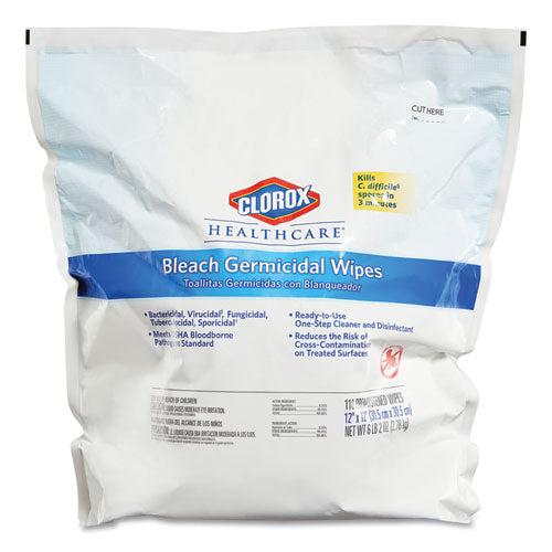 Bleach Germicidal Wipes, 1-ply, 12 X 12, Unscented, White, 110/refill, 2 Refills/carton.