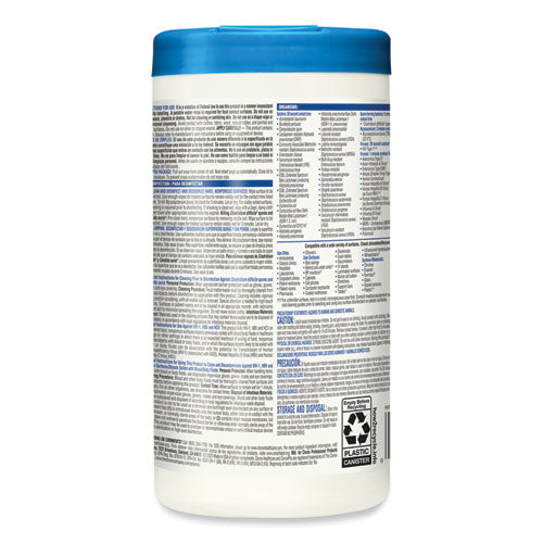 Bleach Germicidal Wipes, 1-ply, 6 X 5, Unscented, White, 150/canister.