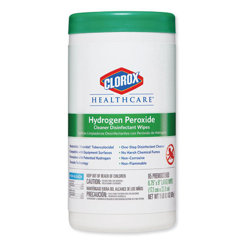 Hydrogen Peroxide Cleaner Disinfectant Wipes,9 X 6.75, Unscented, White, 95/canister, 6 Canisters/carton