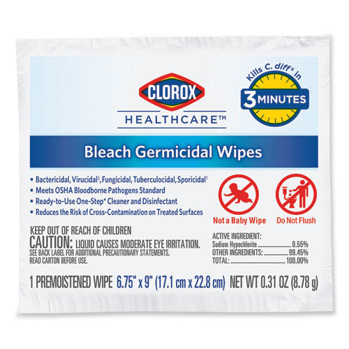 Bleach Germicidal Wipes, 1-ply, 6.75 X 9, Unscented, White, 50/box, 6 Boxes/carton.