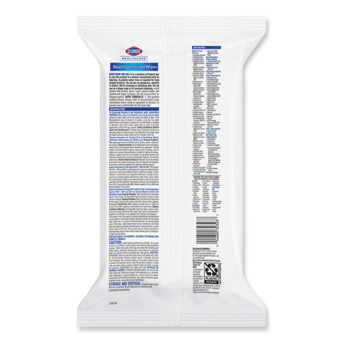 Bleach Germicidal Wipes, 1-ply, 6.75 X 9, Unscented, White, 100 Wipes/flat Pack, 6 Packs/carton.