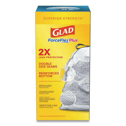 Forceflex Maxstrength Tall Kitchen Drawstring Trash Bags,13 Gal, Fresh Clean Scent, 24" X 28", White, 34/box, 6 Boxes/ct