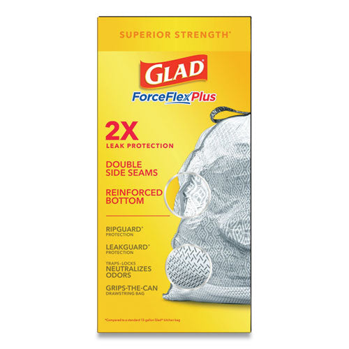 Forceflex Maxstrength Tall Kitchen Drawstring Trash Bags,13 Gal, Fresh Clean Scent, 24" X 28", White, 34/box, 6 Boxes/ct