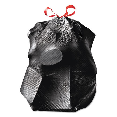 Forceflexplus Drawstring Large Trash Bags, 30 Gal, 1.05 Mil, 30" X 32", Black, 70/box.
