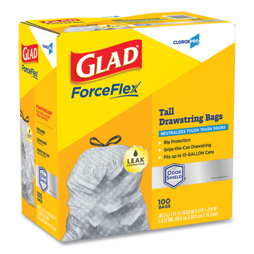 Cloroxpro Forceflex Tall Kitchen Drawstring Trash Bags, 13 Gal, 23.75" X 24.88", Gray, 100/box.