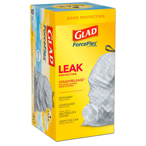 Forceflex Kitchen Drawstring Trash Bags, 13 Gal, Fresh Clean Scent, 24" X 27.38", White, 40 Bags/box, 6 Boxes/carton.