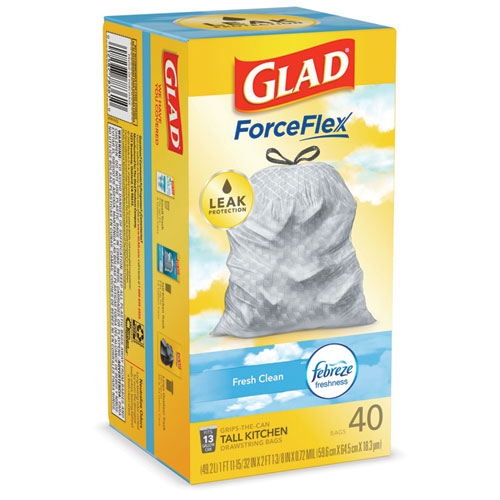 Forceflex Kitchen Drawstring Trash Bags, 13 Gal, Fresh Clean Scent, 24" X 27.38", White, 40 Bags/box, 6 Boxes/carton.